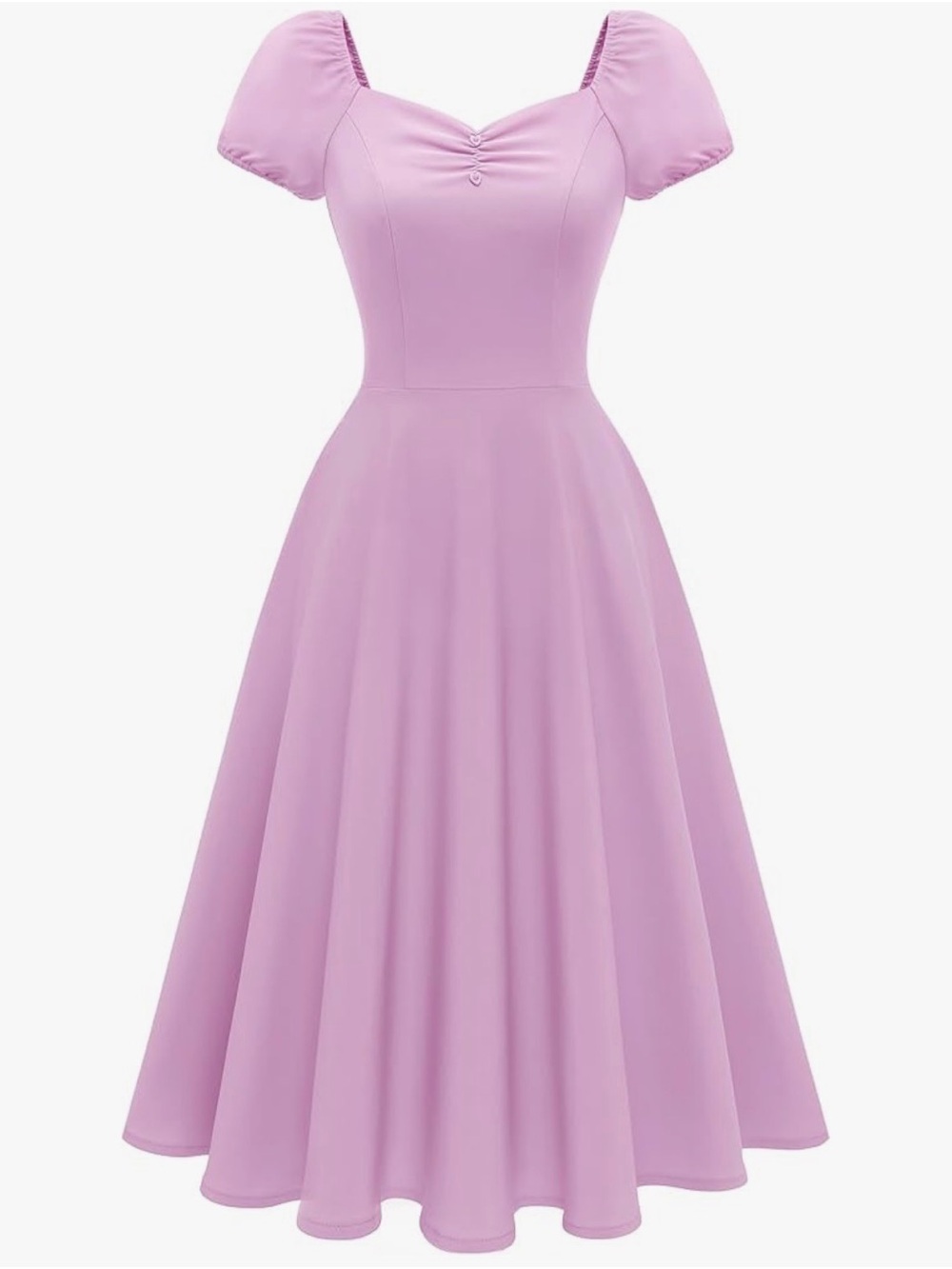 Wedtrend Sweetheart Neck Puff-Sleeve Midi Dress in Lavender